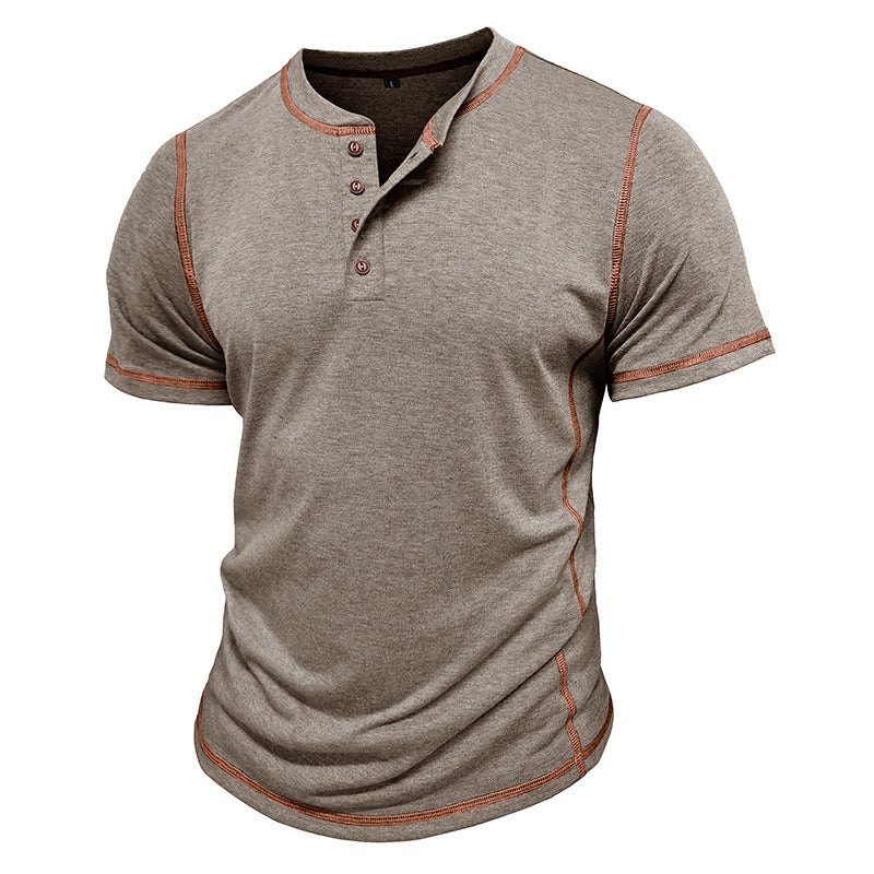 Short Sleeve Men's Round Neck T-shirt Color Matching Top - KuzuSHOP
