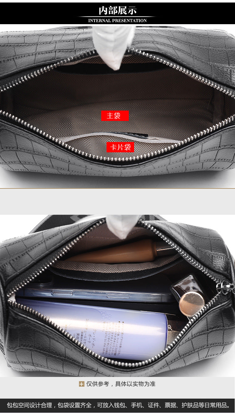 Top layer cowhide pillow bag women's bag 2022 new trendy fashion crocodile pattern shoulder Messenger bag casual soft leather bag - KuzuSHOP