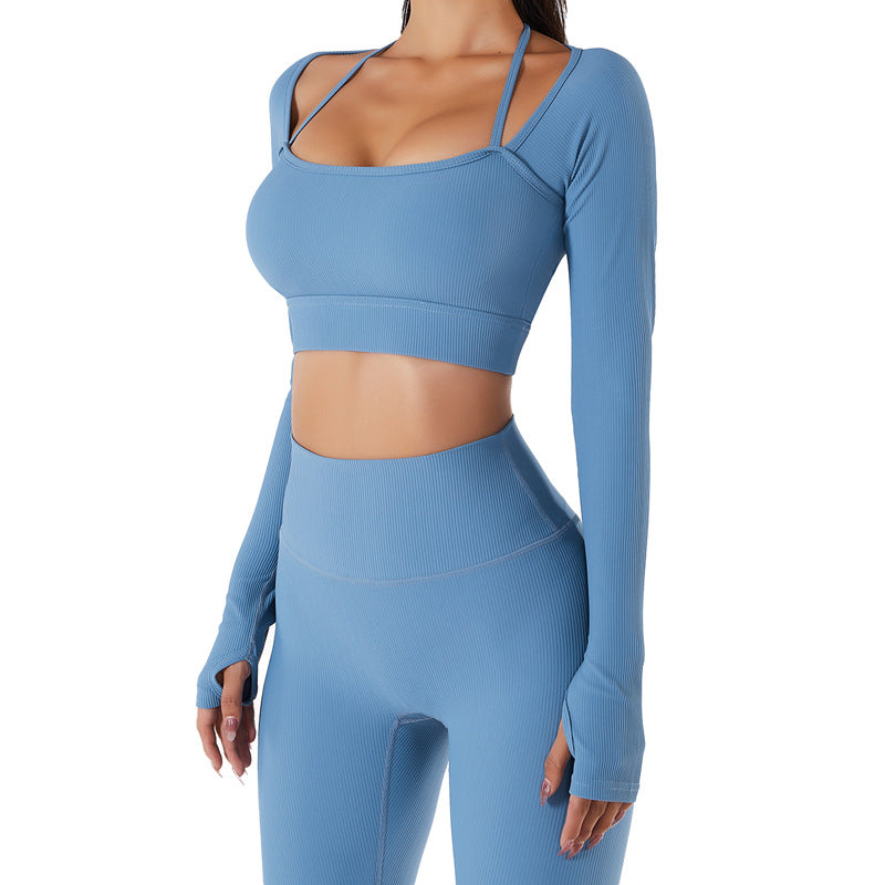 Sports Top Women's Quick-drying Workout Clothes With Chest Pad Slim Fit Skinny Long Sleeve Yoga Wear - KuzuSHOP