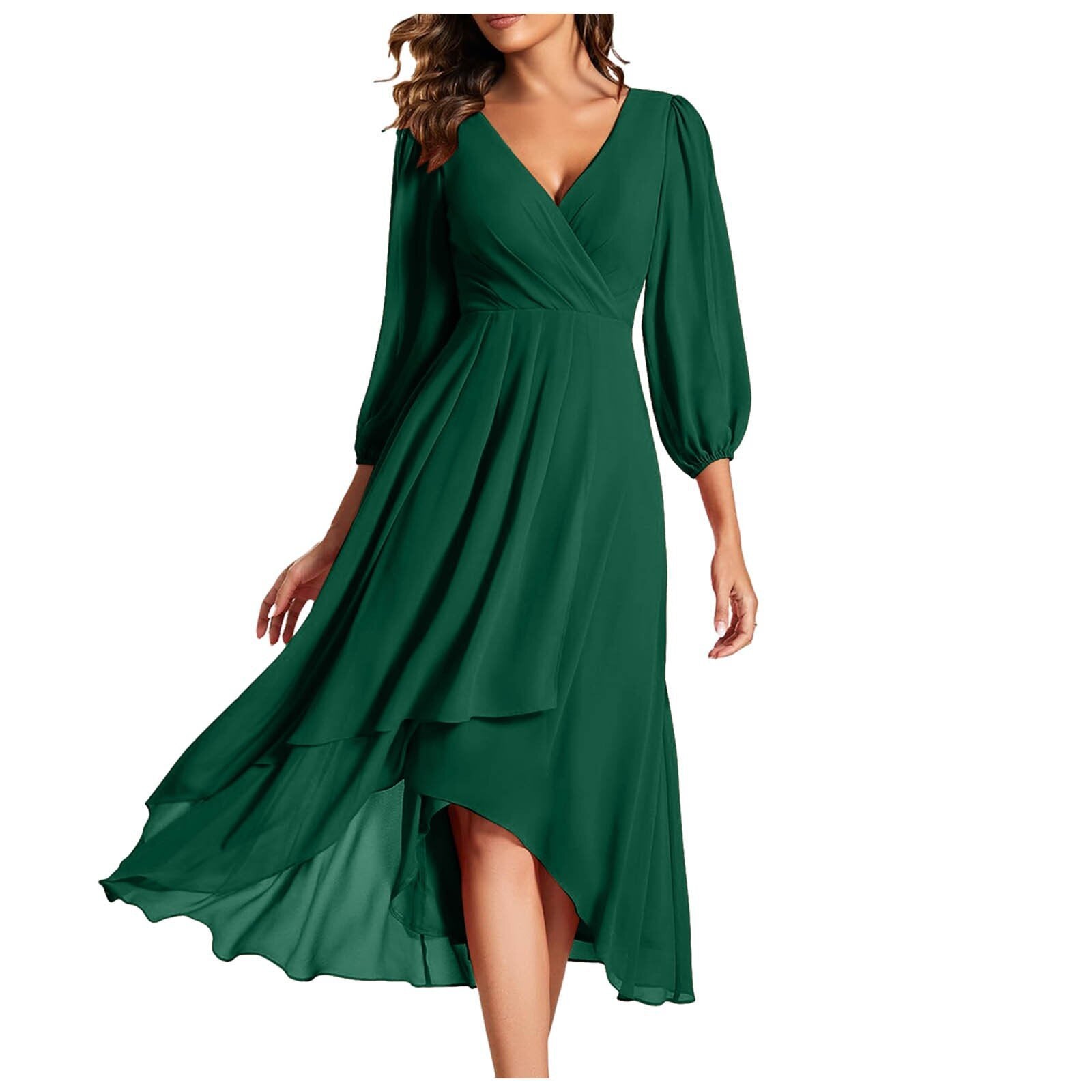 Women's V-neck Long-sleeved Dress Loose Party Evening Dress - KuzuSHOP