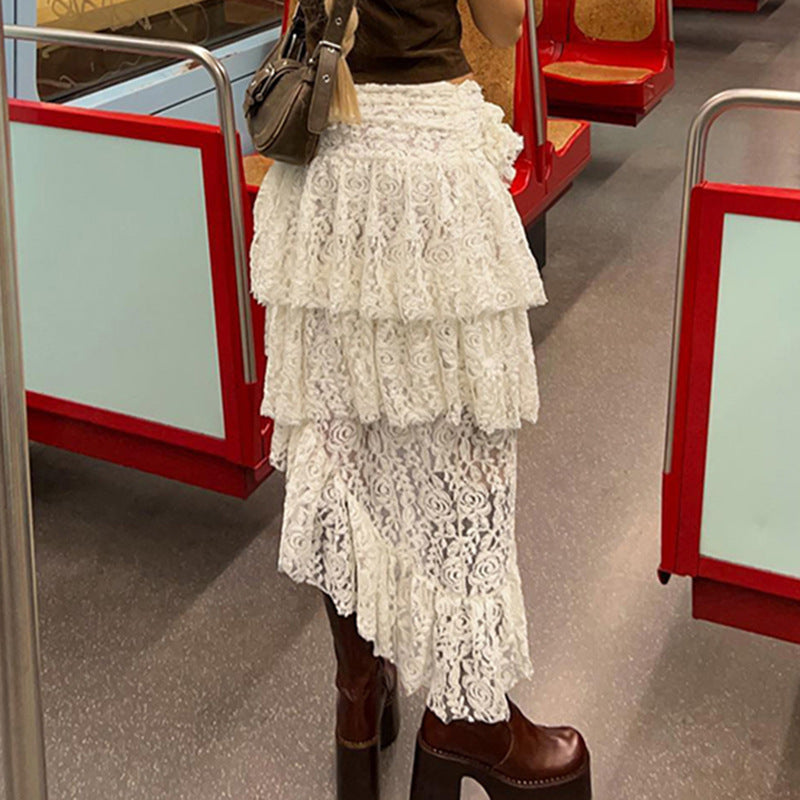 Bohemian Style French Lace Retro Skirt Irregular Hem Niche Design Short Skirt