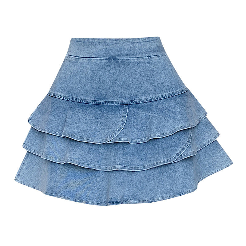 Elastic High Waist Layer Cake Dress Denim Design - KuzuSHOP