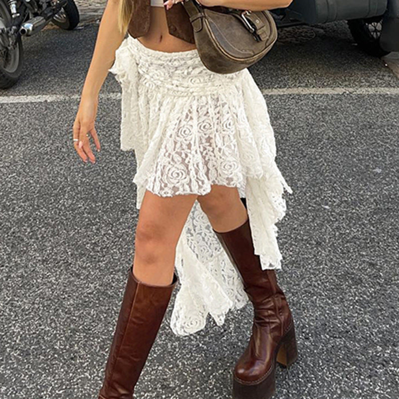 Bohemian Style French Lace Retro Skirt Irregular Hem Niche Design Short Skirt