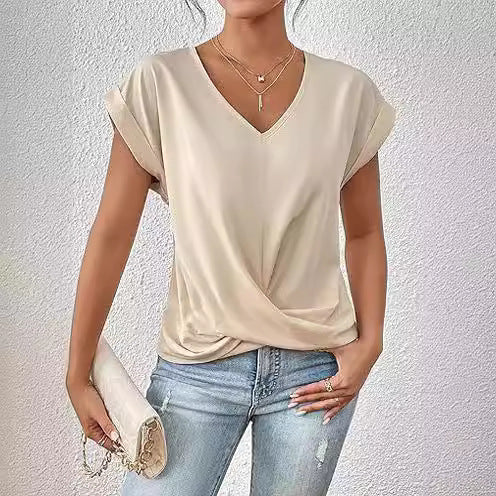 Fashion Short-sleeve T-shirt Summer Casual Irregular Knot Top For Women - KuzuSHOP