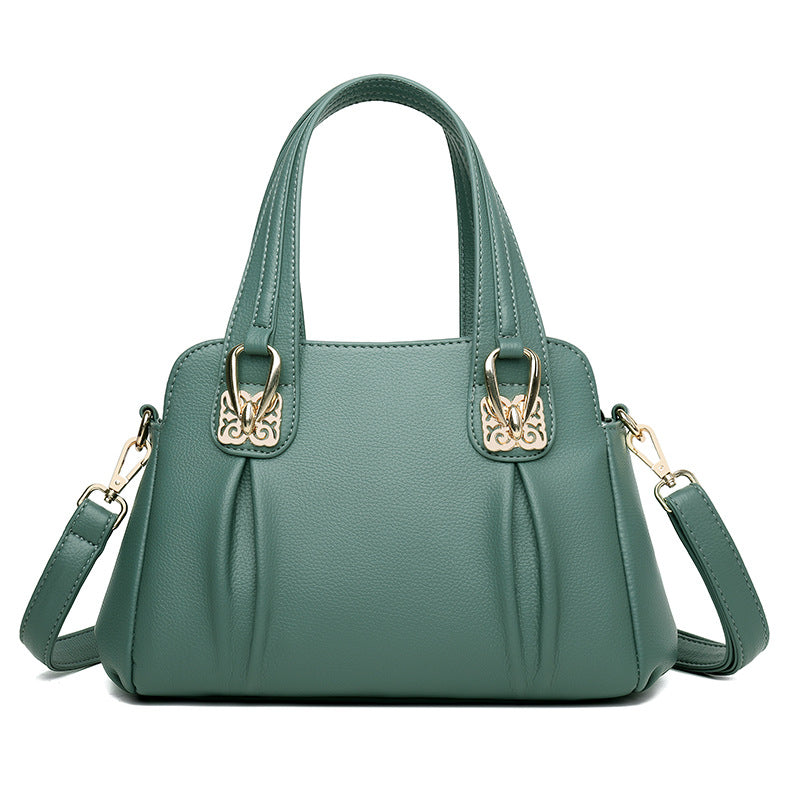 Bags 2024 new middle-aged and elderly women's casual soft leather large capacity messenger bag fashion trend handbag women's bag - KuzuSHOP