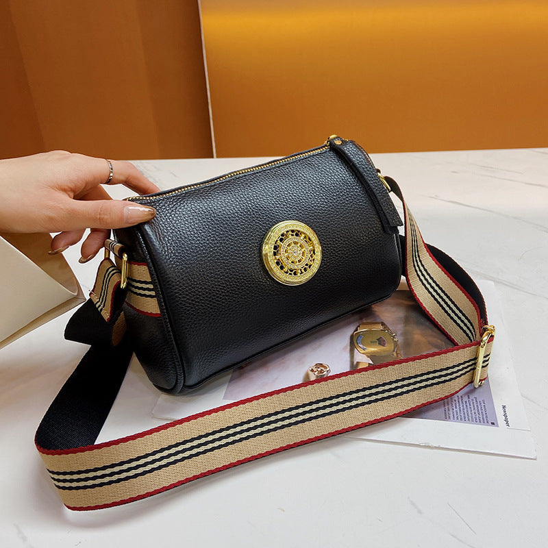 Bag women's bag 2024 new simple fashion wide shoulder strap one shoulder Messenger bag top layer cowhide live broadcast - KuzuSHOP