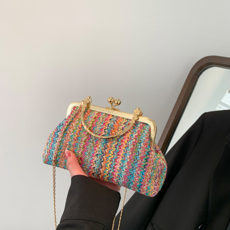 Color woven handbags 2023 spring and summer new style foreign style this year popular single shoulder Messenger bag chain bag women's bag - KuzuSHOP