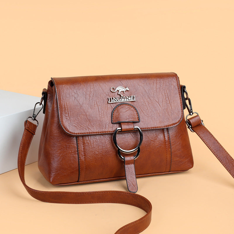 Soft leather women's bag 2022 new Korean version fashion all-match large-capacity one-shoulder Messenger portable middle-aged mother bag - KuzuSHOP