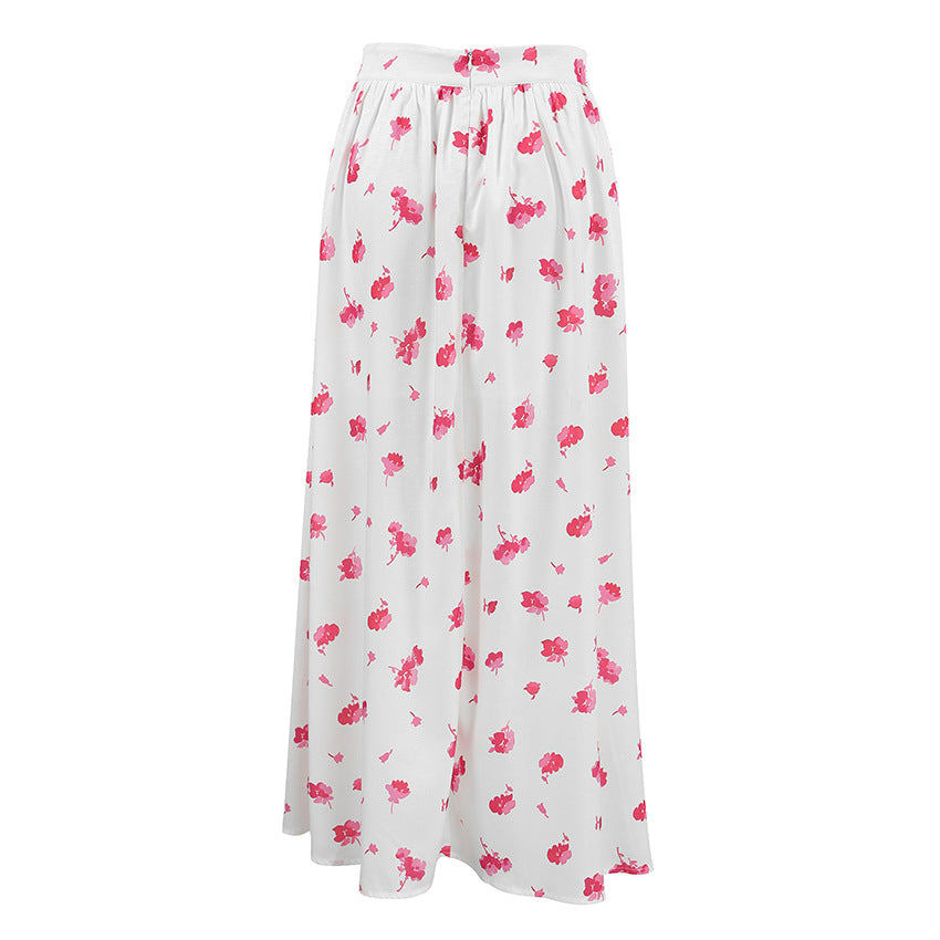 Women's Split Floral Skirt Fashionable High Waist - KuzuSHOP