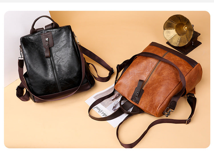 Cross-border women's backpack women's 2022 new PU women's bag European and American retro leisure outdoor travel backpack anti-theft bag - KuzuSHOP