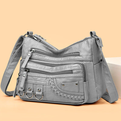 2023 Spring New Crossbody Bag Mom Shoulder Bag Washed Soft Leather Ladies Small Bag Middle-aged and Elderly All-match Women's Bag