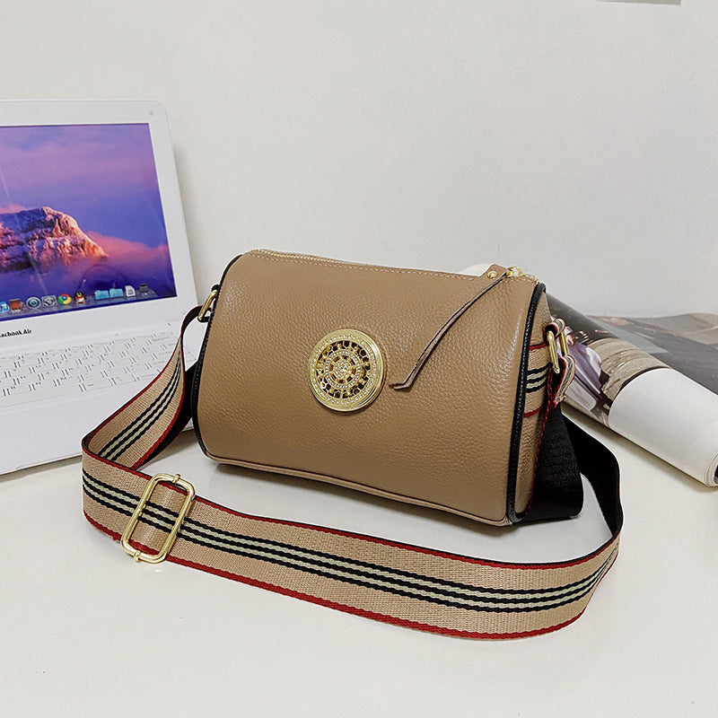 Bag women's bag 2024 new simple fashion wide shoulder strap one shoulder Messenger bag top layer cowhide live broadcast - KuzuSHOP