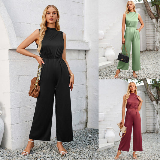 Women's Solid Color Hollow-out Jumpsuit - KuzuSHOP
