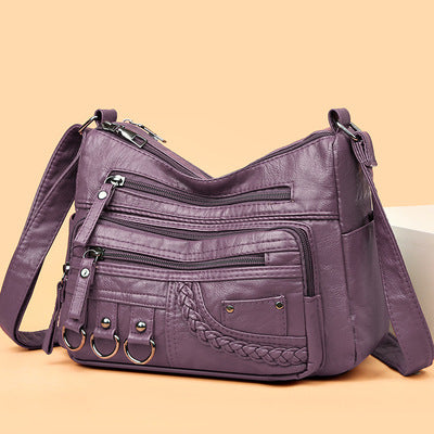 2023 Spring New Crossbody Bag Mom Shoulder Bag Washed Soft Leather Ladies Small Bag Middle-aged and Elderly All-match Women's Bag