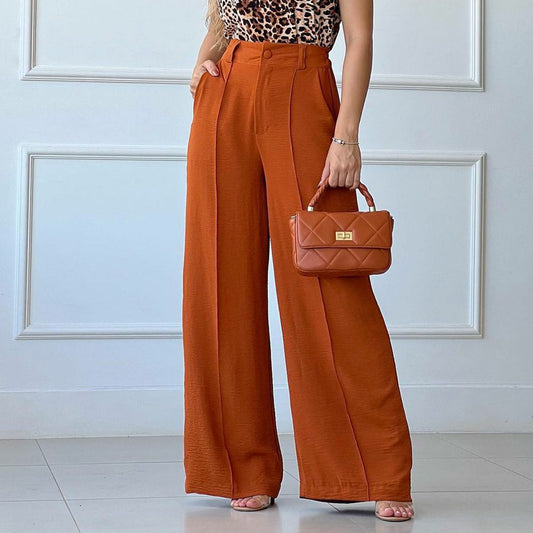 Solid Color Loose Pleated Wide-leg Casual Pants - KuzuSHOP