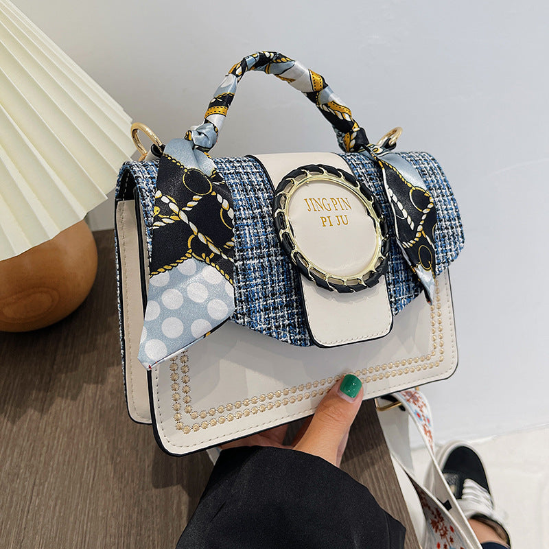 Bag women's bag new 2021 autumn and winter contrast color shoulder bag fashion casual small square bag PU simple hand-held messenger bag - KuzuSHOP