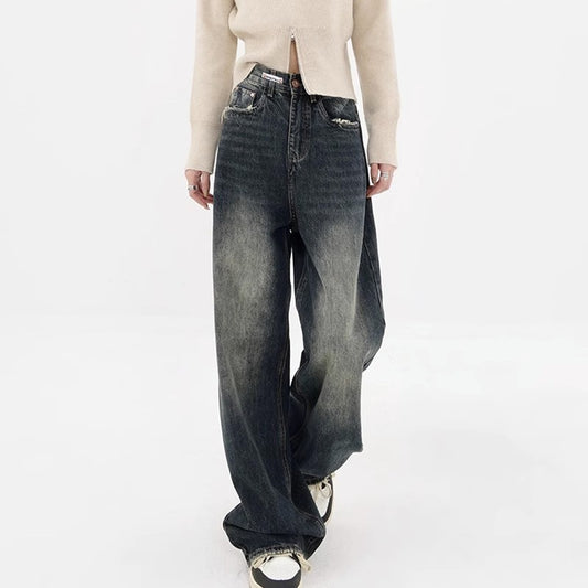 Plus Size High Waist Loose And Slimming Straight Wide Leg Jeans For Women - KuzuSHOP