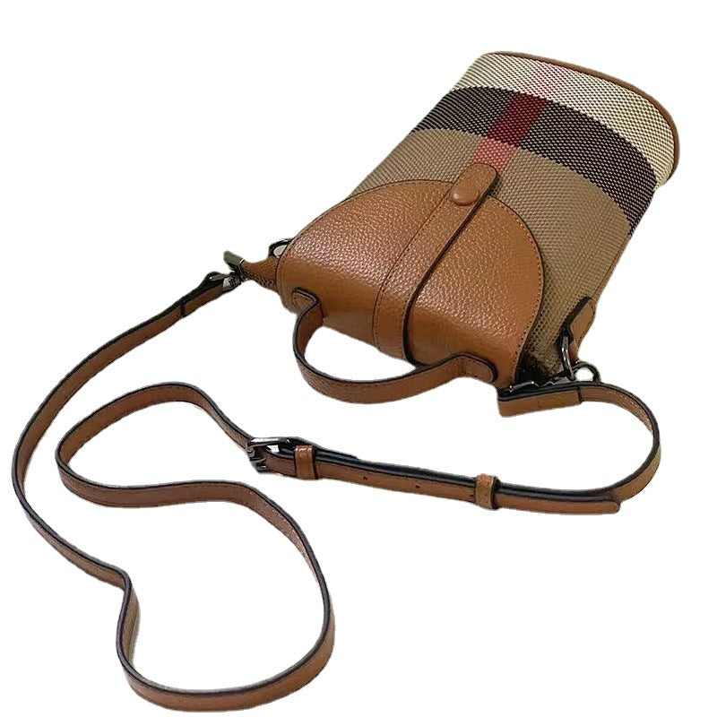 New style mobile phone bag light luxury versatile genuine leather ladies messenger bag lightweight fashion mini shoulder bag plaid women's bag