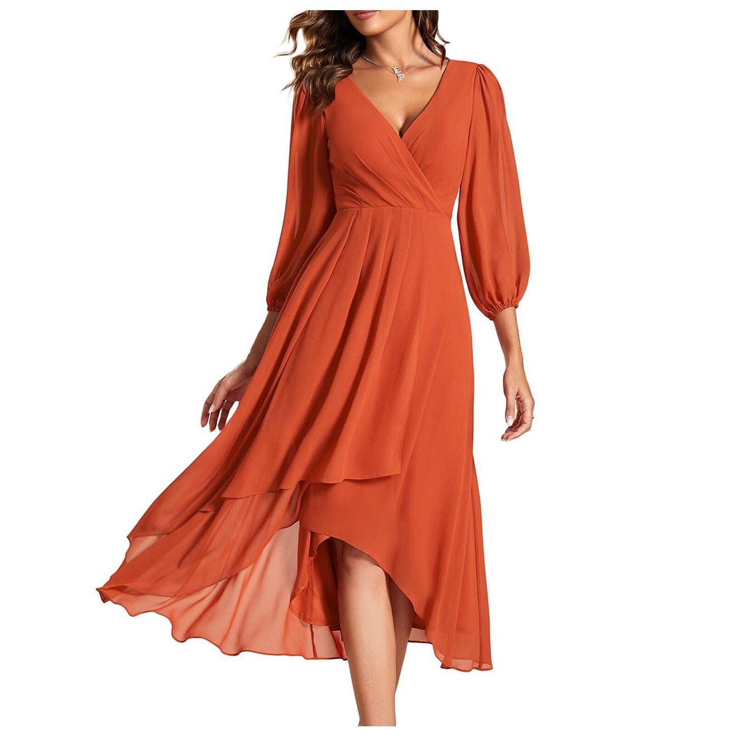 Women's V-neck Long-sleeved Dress Loose Party Evening Dress - KuzuSHOP