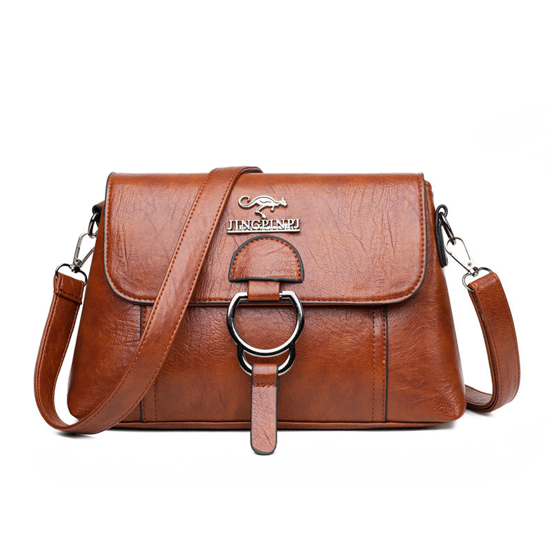 Soft leather women's bag 2022 new Korean version fashion all-match large-capacity one-shoulder Messenger portable middle-aged mother bag - KuzuSHOP