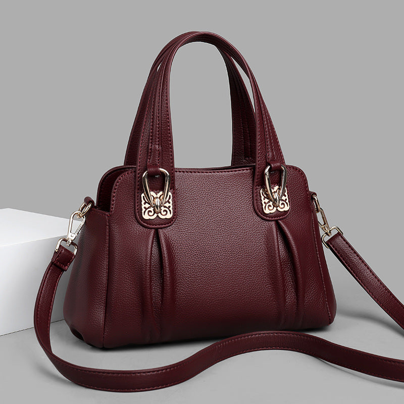 Bags 2024 new middle-aged and elderly women's casual soft leather large capacity messenger bag fashion trend handbag women's bag - KuzuSHOP