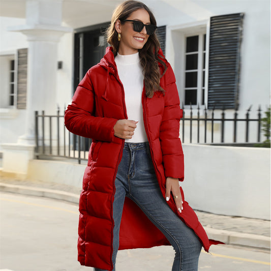 Hooded Women's Cotton Padded Clothing Women's Mid-length Slim Fit - KuzuSHOP
