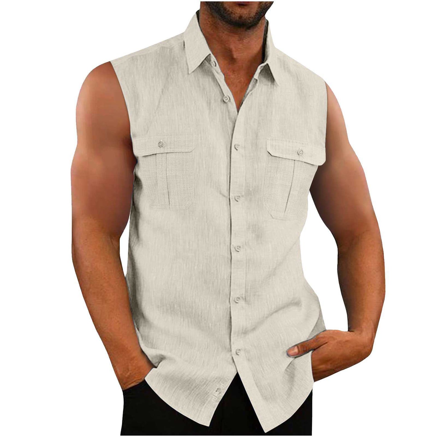 European And American Men's Shirt Double Pocket Cotton And Linen - KuzuSHOP