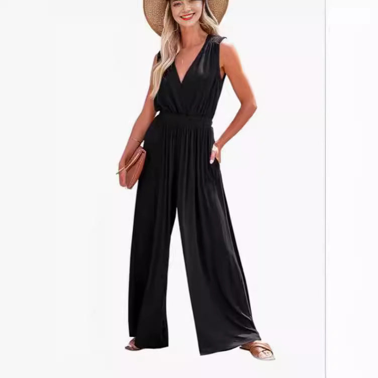 European And American Sleeveless Jumpsuit V-neck Elegant Women's Formal Casual - KuzuSHOP