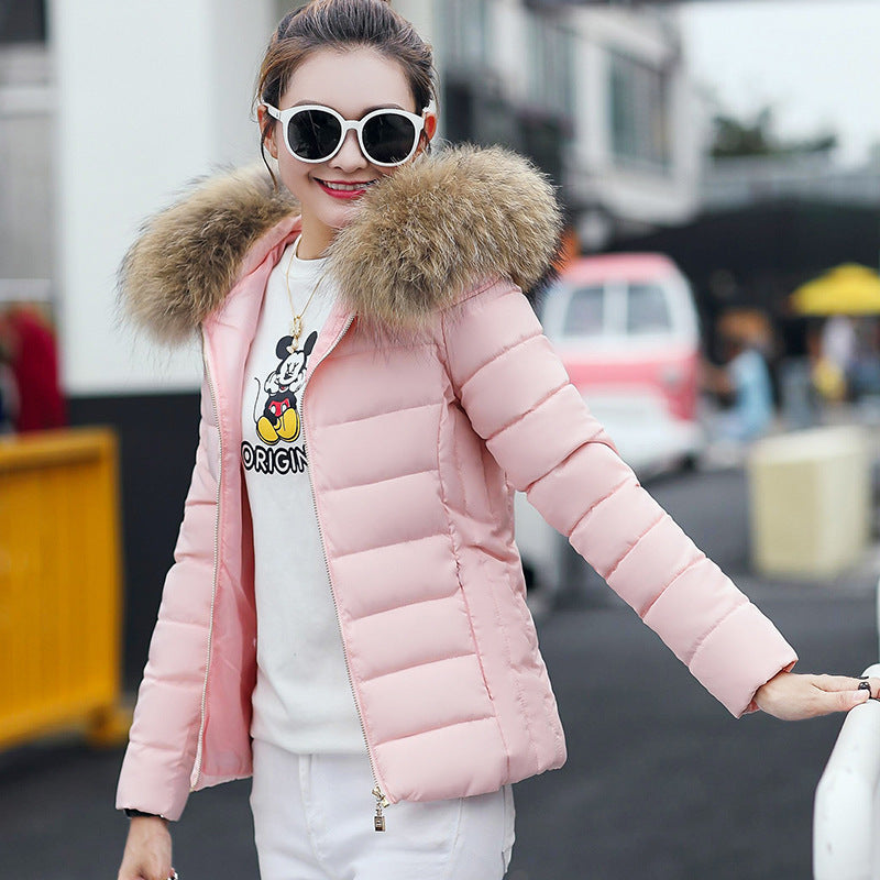 Women's Cotton-padded Coat Plus Size Short Fur Collar Slim Quilted Coat - KuzuSHOP