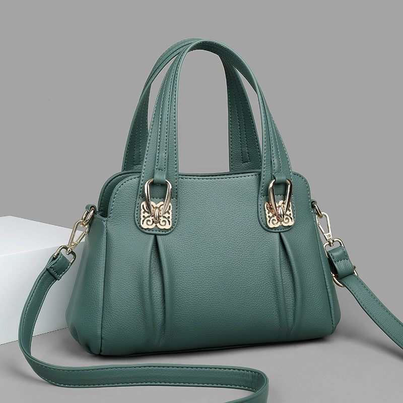 Bags 2024 new middle-aged and elderly women's casual soft leather large capacity messenger bag fashion trend handbag women's bag - KuzuSHOP