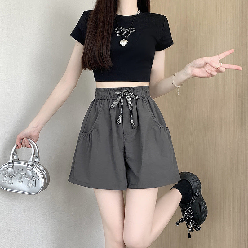 Design Elastic Waist Casual Shorts - KuzuSHOP