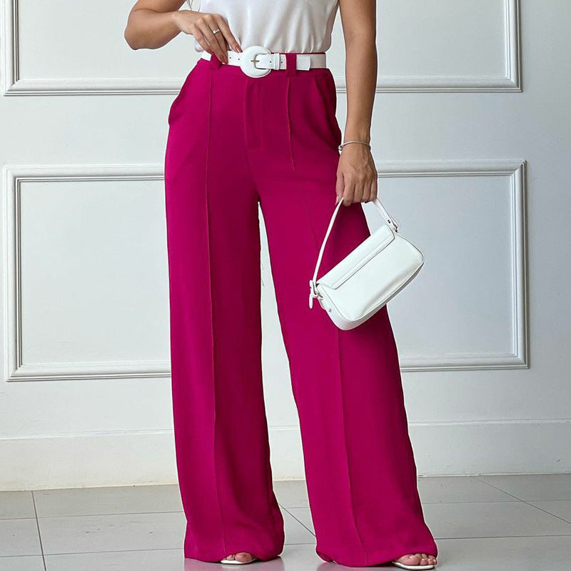 Solid Color Loose Pleated Wide-leg Casual Pants - KuzuSHOP