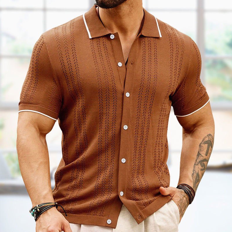 Short-sleeved Polo Shirt Summer Button Lapel Top Fashion Business Men's Clothing - KuzuSHOP