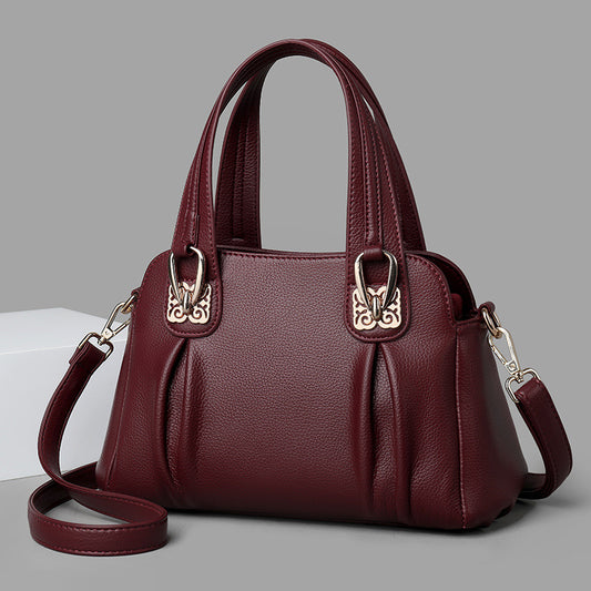 Bags 2024 new middle-aged and elderly women's casual soft leather large capacity messenger bag fashion trend handbag women's bag - KuzuSHOP