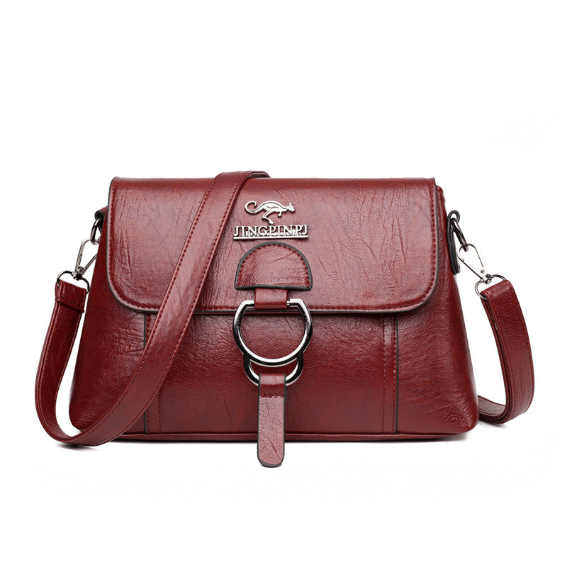 Soft leather women's bag 2022 new Korean version fashion all-match large-capacity one-shoulder Messenger portable middle-aged mother bag - KuzuSHOP