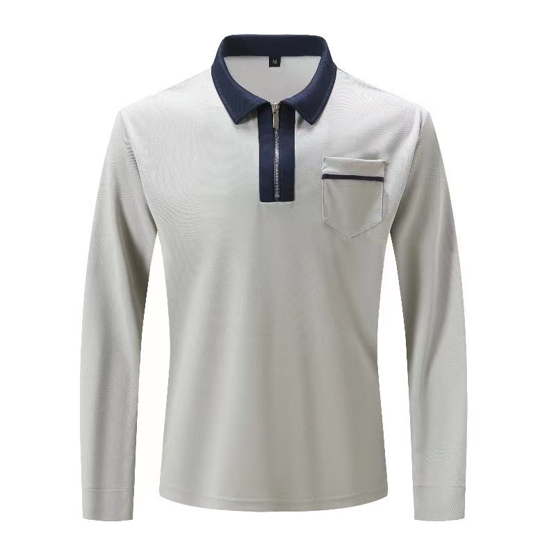 2024 Autumn Mens Long Sleeve Zipper Polo Shirts Casual Lapel Collar Zip Up Henley Shirts Cotton Sports Golf Tennis T-Shirts With Pockets - KuzuSHOP