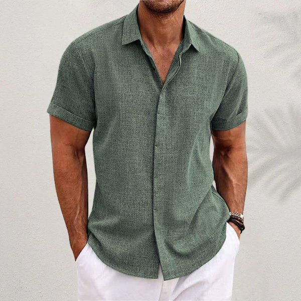 Men's Solid Color Loose Linen Short-sleeved T-shirt - KuzuSHOP