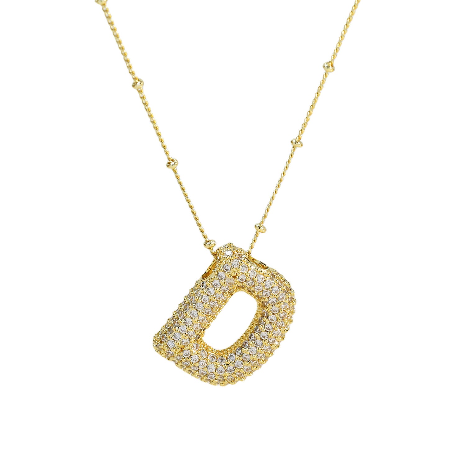 Brass Zircon Bubble Balloon Letter Pendant Necklace For Women - KuzuSHOP