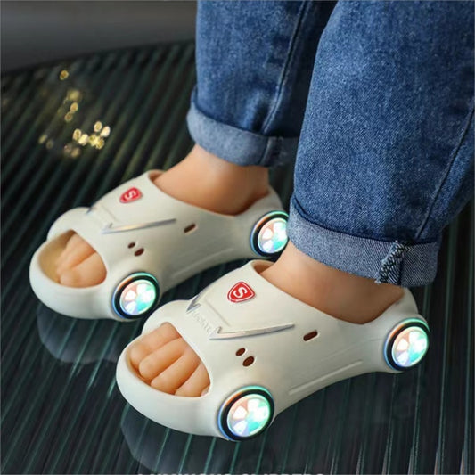 Kids Glowing Slippers Cartoon Car Sandals Children Sandals Anti Slip Boys Girls Luminous Slippers Summer Beach Shoes - KuzuSHOP