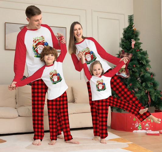 Christmas Parent-Child Clothes Set Long Sleeve T-Shirt Plaid Pants Family Matching Pajamas - KuzuSHOP