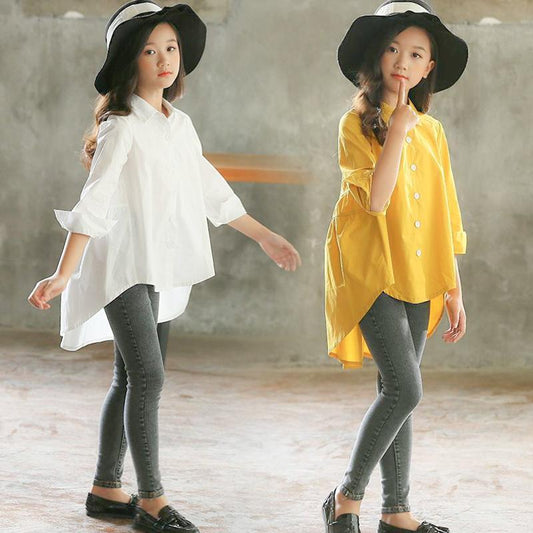Girls' Big Kids Loose Fashionable Tops Korean Style Shirts Big Kids' Swallowtails - KuzuSHOP