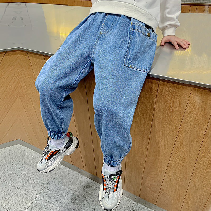 Boys' Big Pocket Jeans Big Children's Autumn Casual Pants Children's Spring And Autumn Trousers - KuzuSHOP