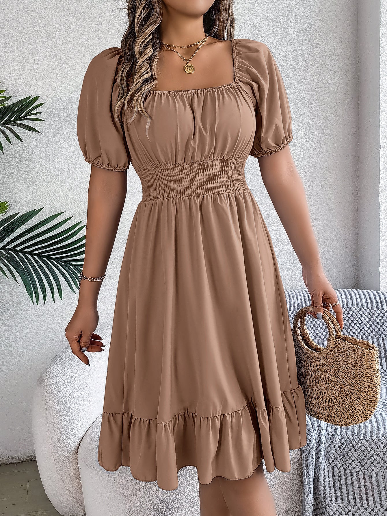 Casual Short-sleeved Ruffled A-line Skirt - KuzuSHOP