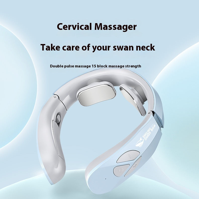 Electric Neck Massager EMS Pulse Rechargeable USB Cervical Traction Therapy Massage Stimulator Pain Relief Heating Function - KuzuSHOP