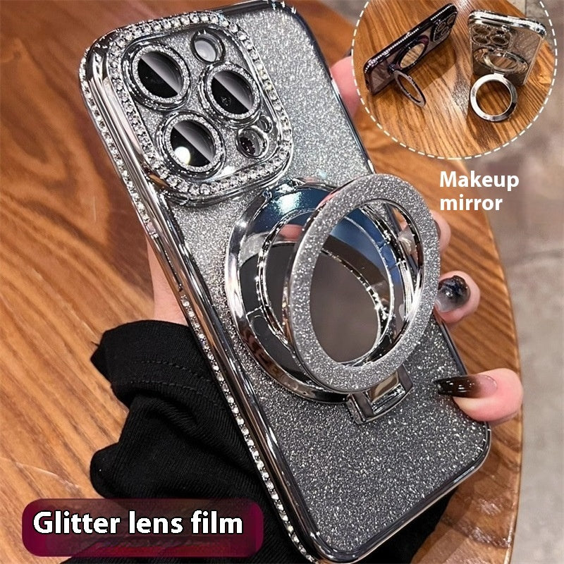 Makeup Mirror Bracket Phone Case Glitter Protective Cover - KuzuSHOP