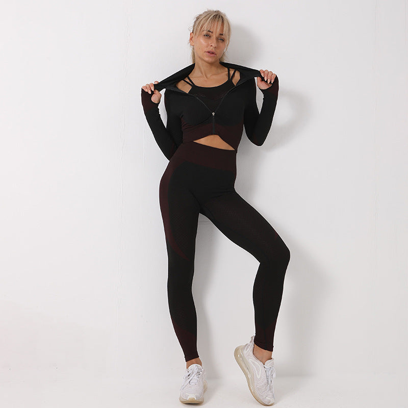 3PCS Yoga Set Seamless Sport Set Women Gym Clothing Leggings Women Crop Top Sports Bra Women Fitness Gym Set Womens Outfits Tracksuit - KuzuSHOP