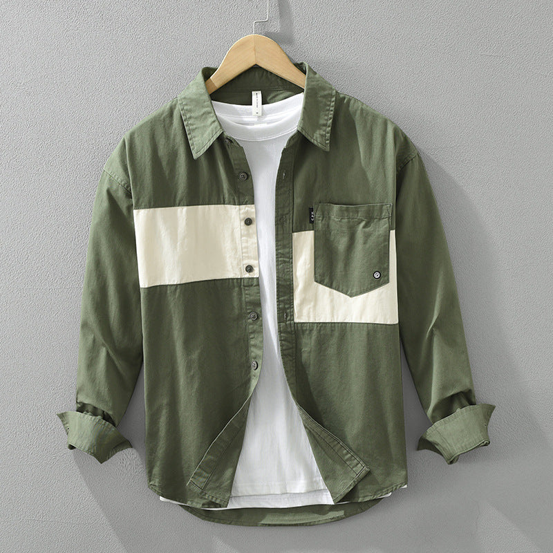 Color Contrast Patchwork Men's Leisure Cargo Shirt - KuzuSHOP