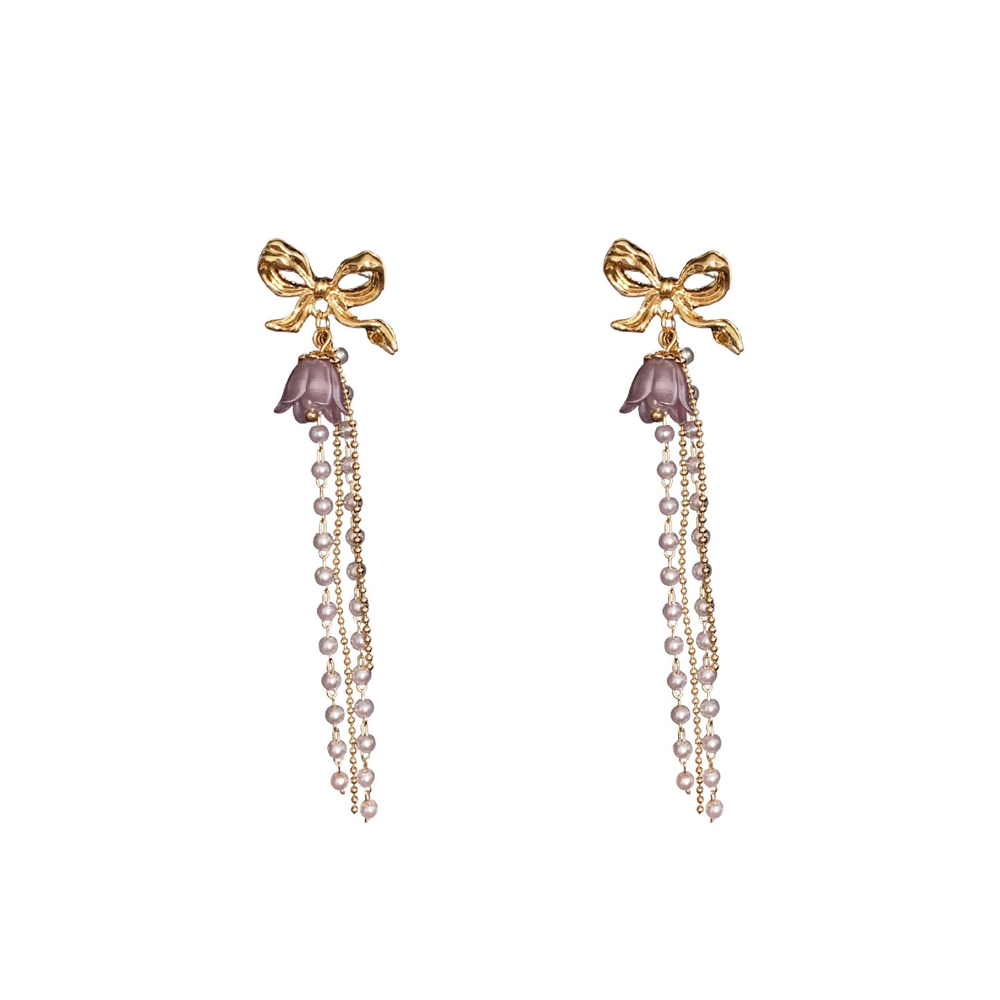 Romantic Earrings Lavender Linglan Pearl Tassel Ear Clip - KuzuSHOP