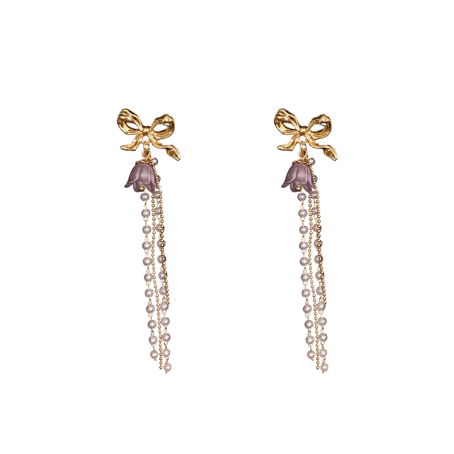 Romantic Earrings Lavender Linglan Pearl Tassel Ear Clip - KuzuSHOP