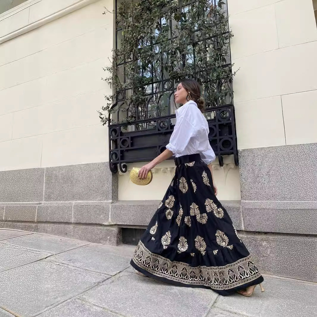 Women's Fashion Printed Pleated Holiday Dress - KuzuSHOP